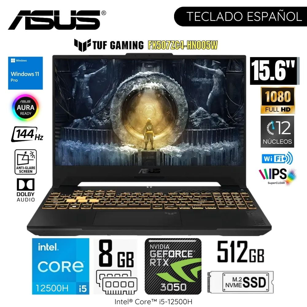 Laptop Asus TUF Gaming Intel Corei5-12500H RAM 8GB 512GB SSD 15.6"" FHD RTX3050-4GB FX507ZC4-HN005W