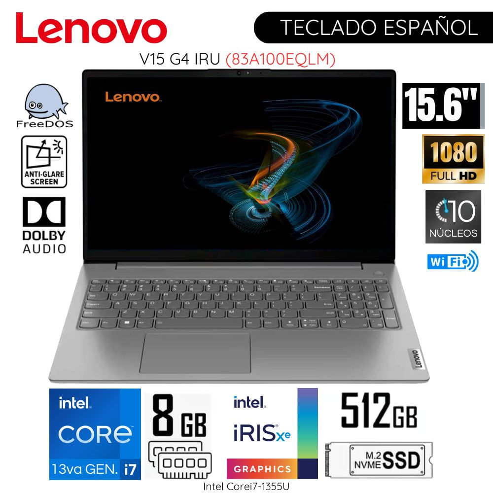 Laptop Lenovo V15 G4 IRU Intel Core i7-1355U 8GB RAM 512GB SSD 15.6"" FHD - 83A100EQLM