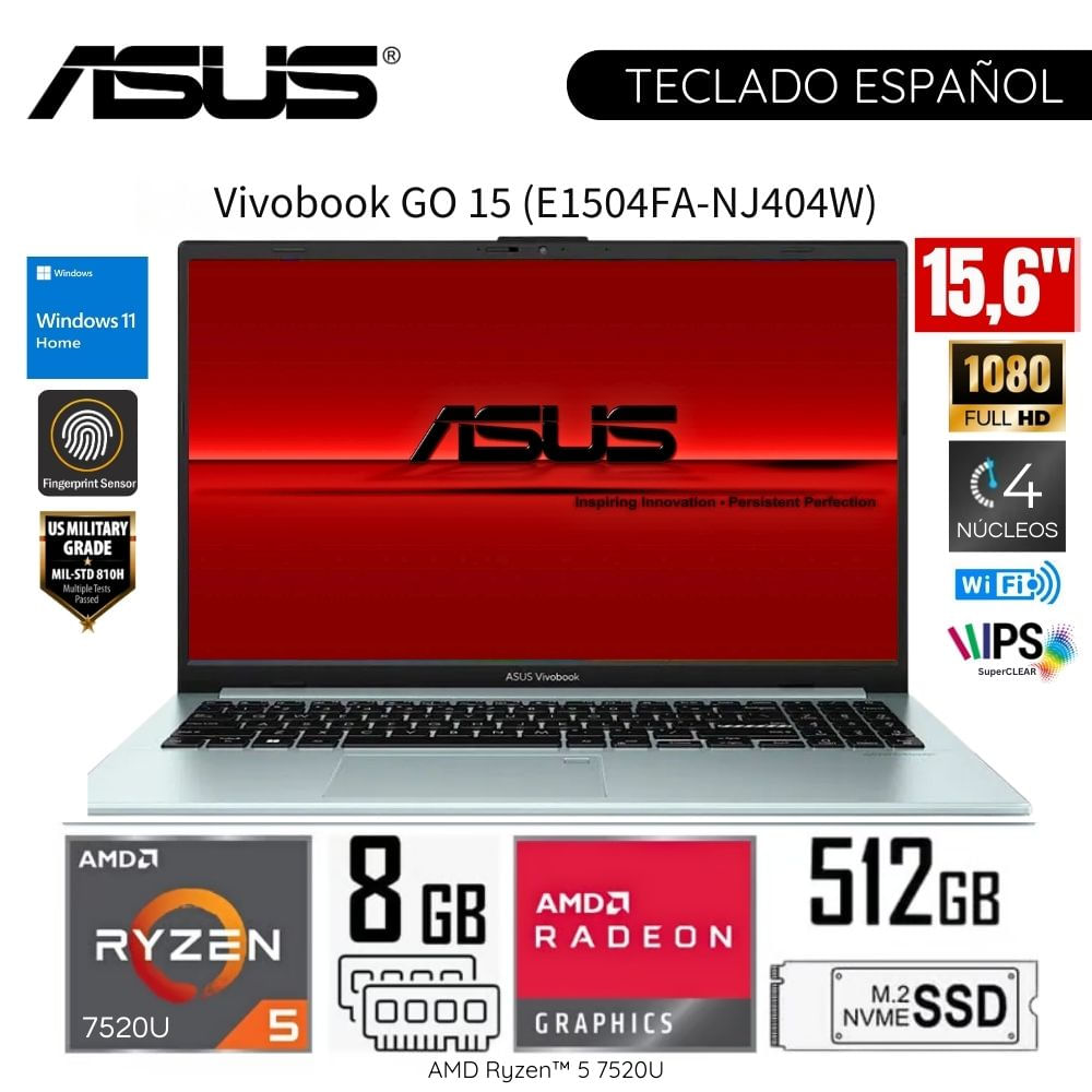 Laptop ASUS E1504FA-NJ404W AMD Ryzen5-7000 8GB RAM 512GB SSD 15.6"" FHD Windows 11 Home