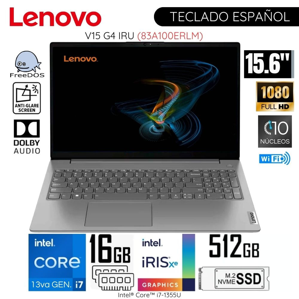 Laptop Lenovo V15 G4 IRU Intel Core i7-1355U 16GB RAM 512GB SSD 15.6"" FHD - 83A100ERLM
