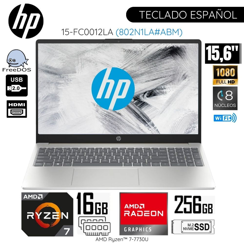 Laptop HP Notebook 15-FC0012LA Ryzen AMD Ryzen™ 7-7730U 16GB RAM 512GB SSD 15.6"" FHD - Plateado