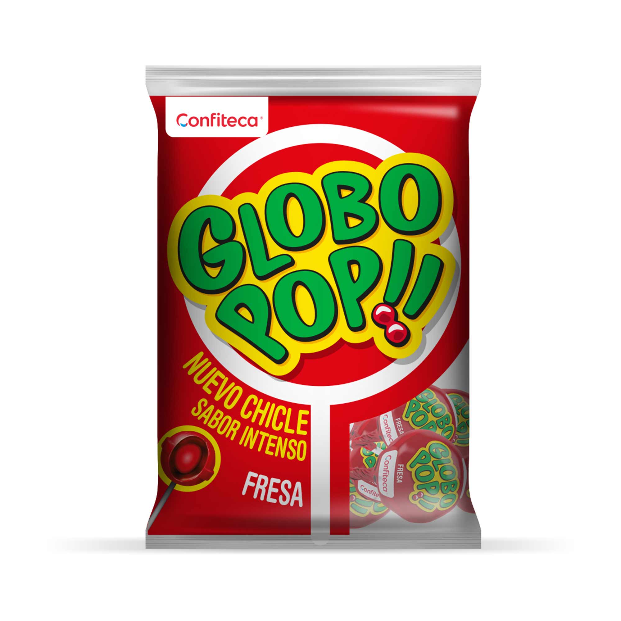 Chupetes GLOBO POP!! Relleno con chicle sabor fresa Bolsa 480Gr