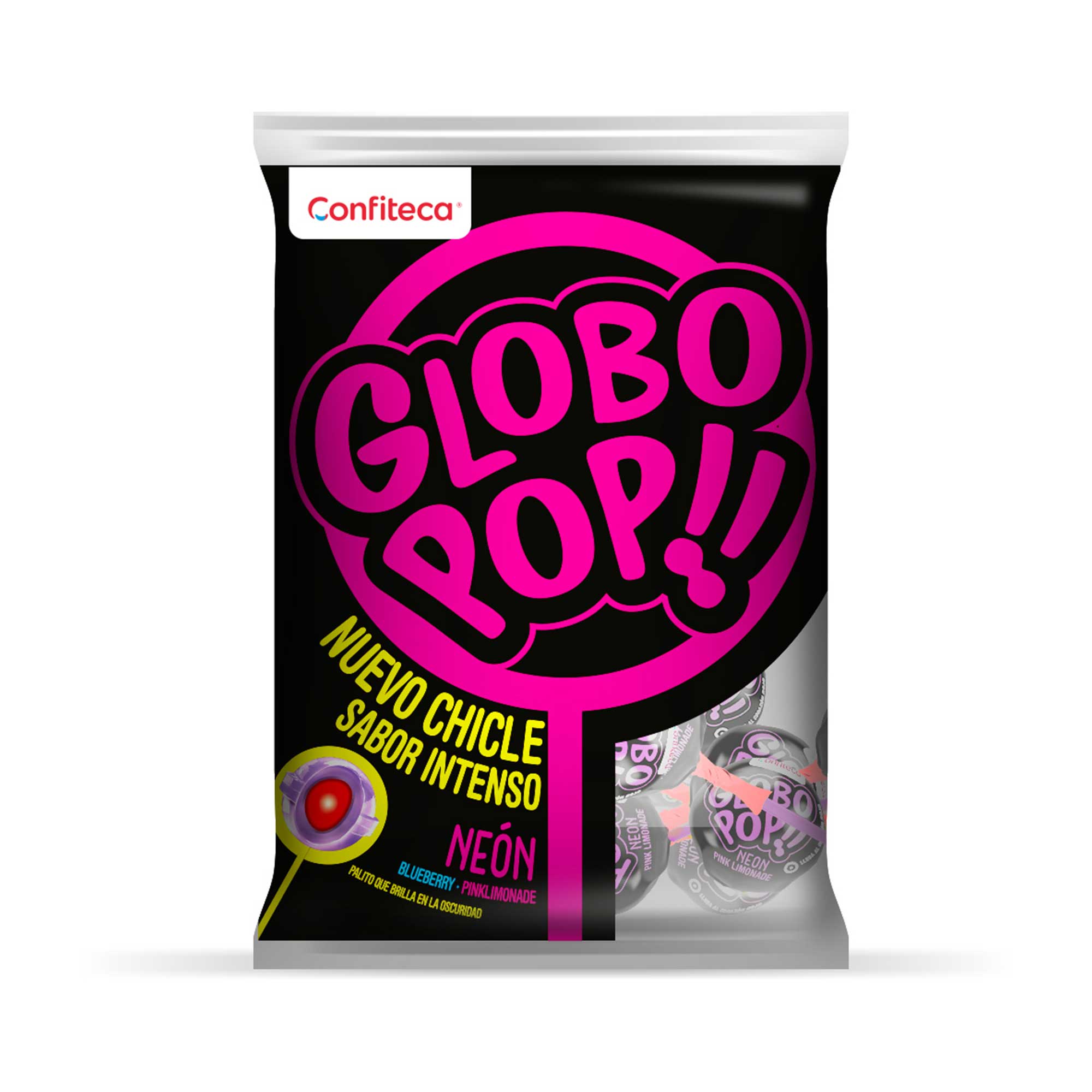 Chupetes GLOBO POP NEON!! Con chicle sabor limonada Bolsa 480Gr