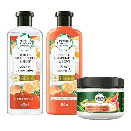 Pack HERBAL ESSENCES White Grapefruit Shampoo 400ml + Acondicionador 400ml + Mascarilla Intensiva con Aloe 300ml