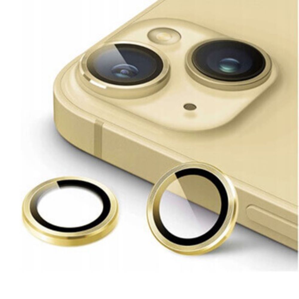 Micas de cámara individuales metal para iphone 14  14 plus dorado