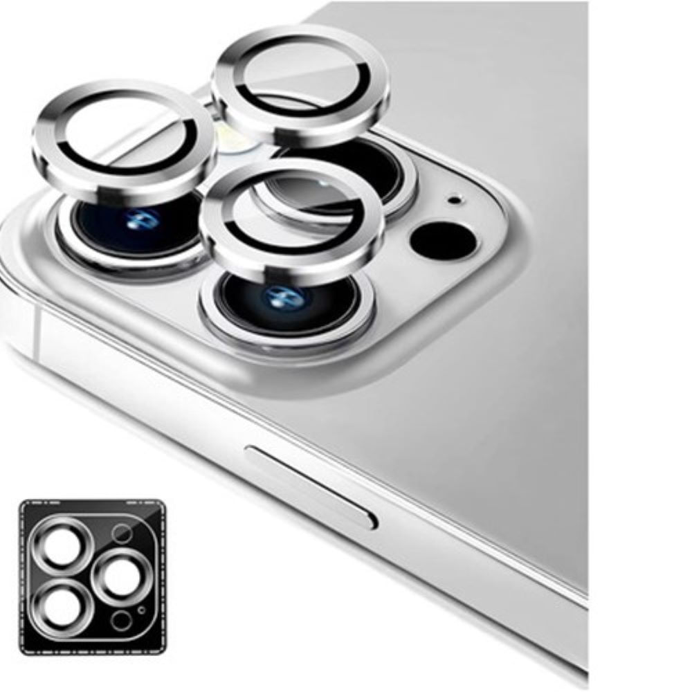 Micas de cámara individuales metal para iphone 15 pro  15 pro max plata