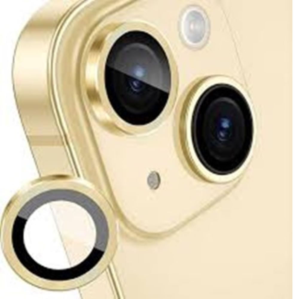 Micas de cámara individuales metal para iphone 15 15 plus dorado