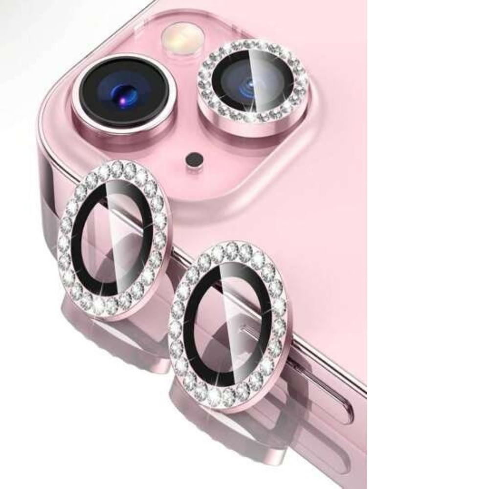 Micas de cámara individuales piedras para iphone 15 15 plus rosado