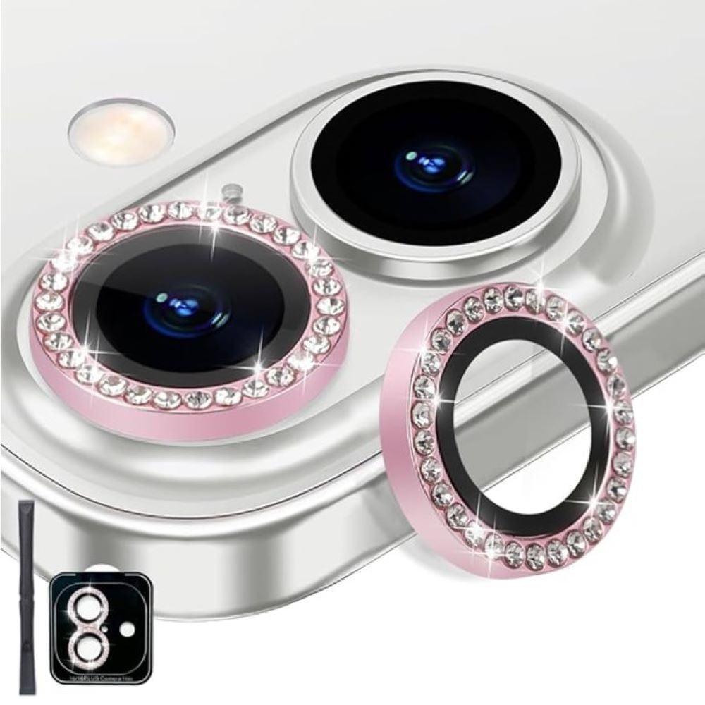 Micas de cámara individuales piedras para iphone 12 rosado