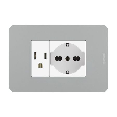Tomacorriente Americana + Schuko Gris Matix Go Bticino