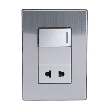 Placa Armada Orange: Interruptor + Tomacorriente Acero Inoxidable