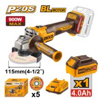 Amoladora Angular Brushless Ingco 20V 900W 115MM con Batería 4.0AH y Cargador CAGLI261521