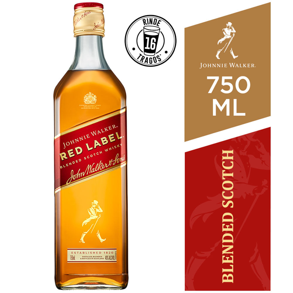 Whisky JOHNNIE WALKER Red Label Botella 750ml | plazaVea - Supermercado red label 3l precio