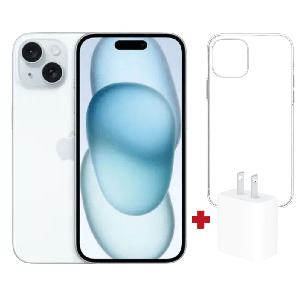 iPhone 15 128GB Azul (CHIP FISICO) + Adaptador 20w + Case Space