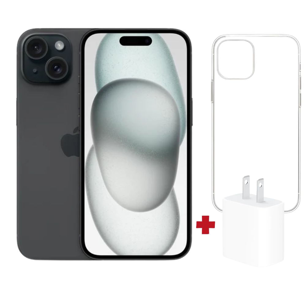 iPhone 15 128GB Negro (CHIP FISICO) + Adaptador 20w + Case Space