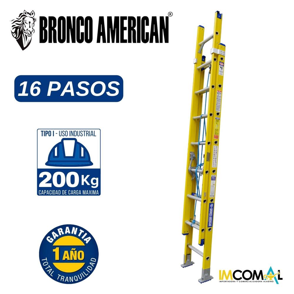 Escalera Fibra de Vidrio Telescópica de 16 Pasos con Cap. Carga Max: 200 Kg Bronco American
