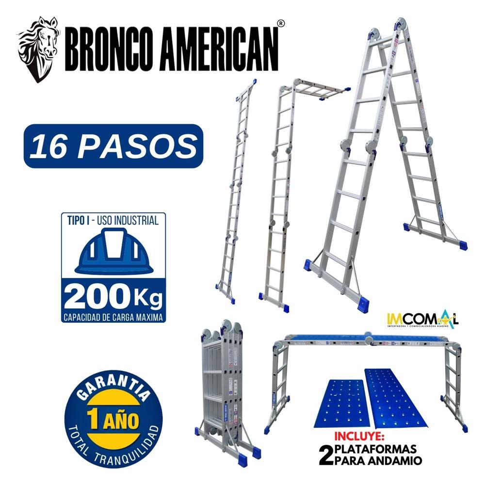 Escalera Alumino Multiposición de 16 Pasos 4x4 con Cap. Carga Max: 200 Kg Bronco American