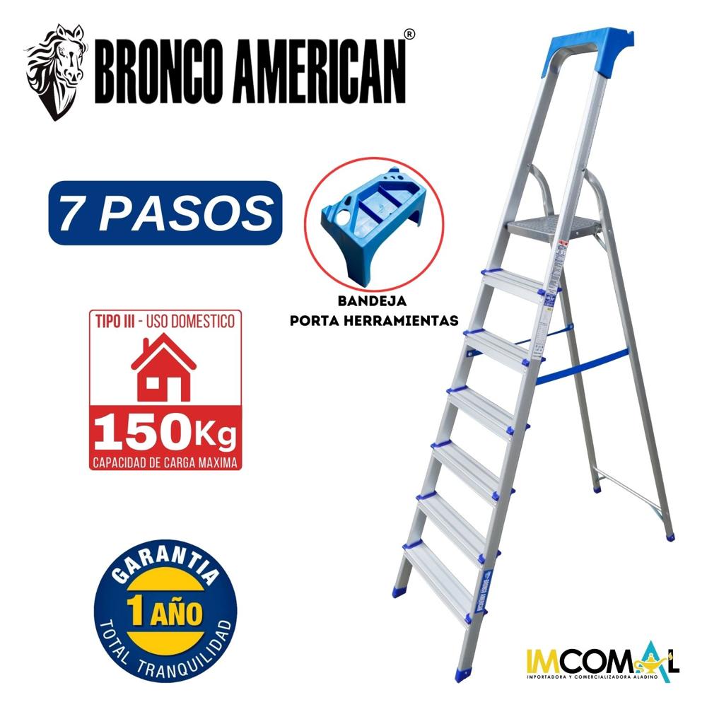Escalera Aluminio Tipo Banqueta de 7 Pasos Cap. Carga Max: 150 Kg Bronco American