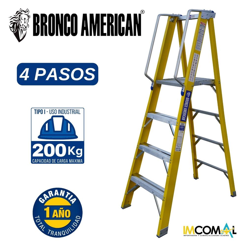 Escalera Fibra de Vidrio Tijera Plataforma de 4 Pasos Cap. Carga Max: 200 Kg Bronco American