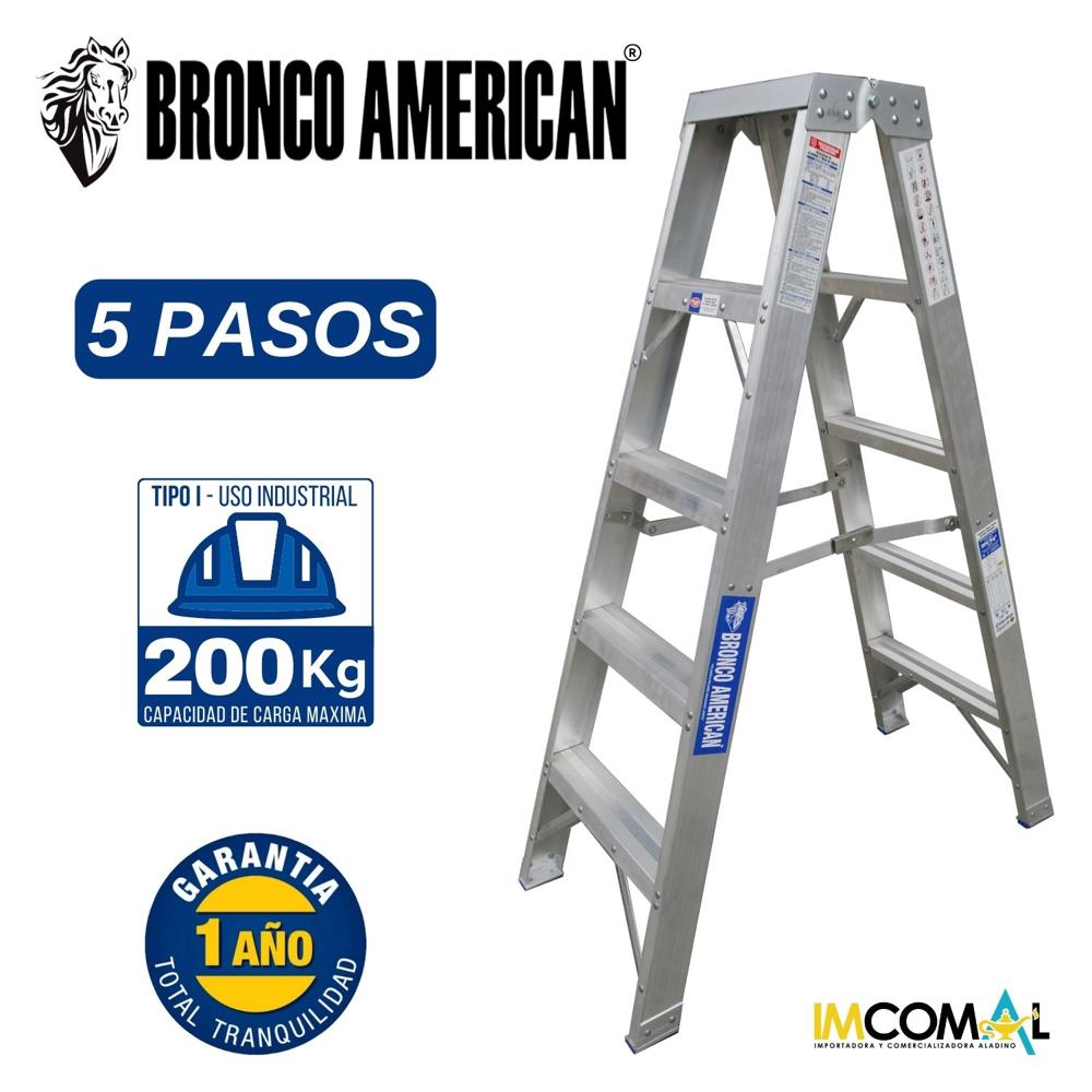 Escalera Aluminio Tijera Doble Ascenso de 5 Pasos Cap. Carga Max: 200 Kg Bronco American