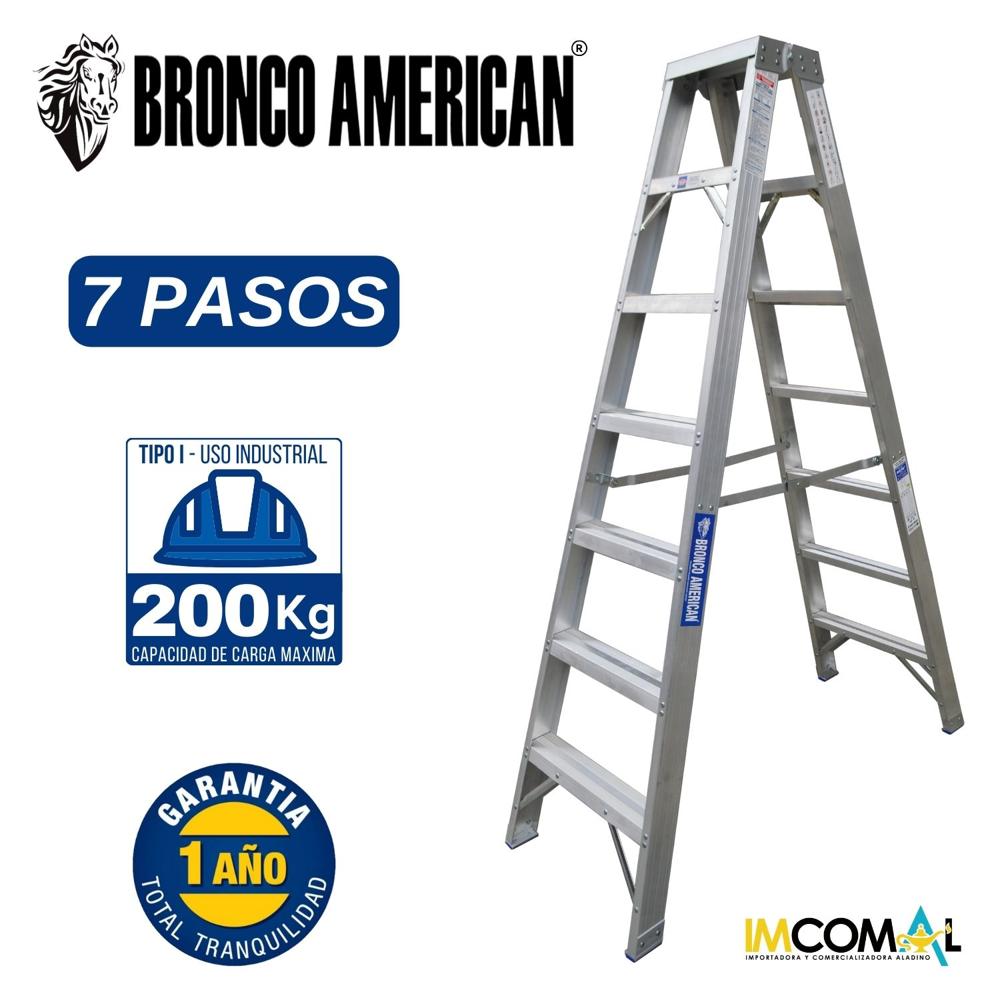 Escalera Aluminio Tijera Doble Ascenso de 7 Pasos Cap. Carga Max: 200 Kg Bronco American