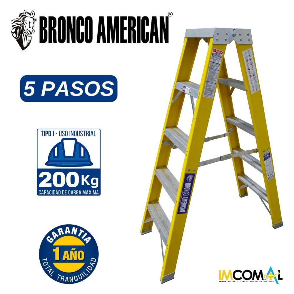 Escalera Fibra de Vidrio Tijera Doble Ascenso de 5 Pasos con Cap. Carga Max: 200 Kg Bronco American