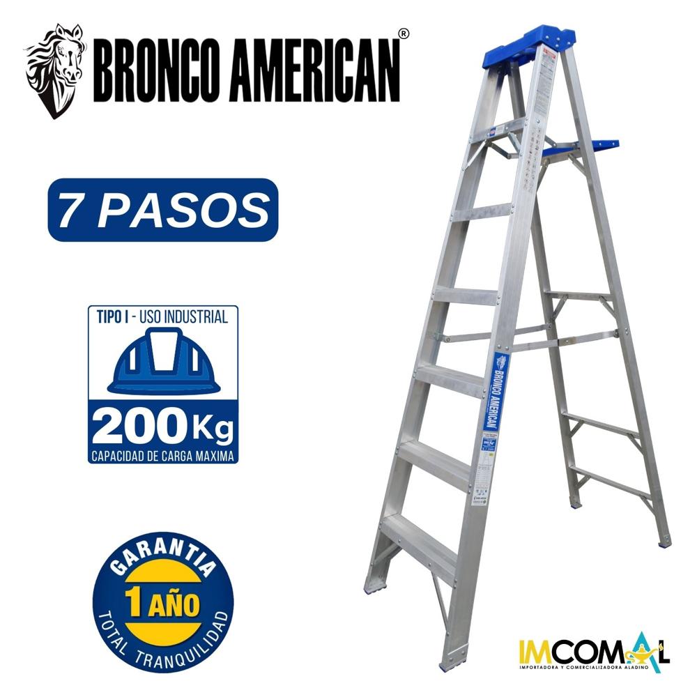 Escalera Aluminio Tijera Simple Ascenso de 7 Pasos Cap. Carga Max: 200 Kg Bronco American