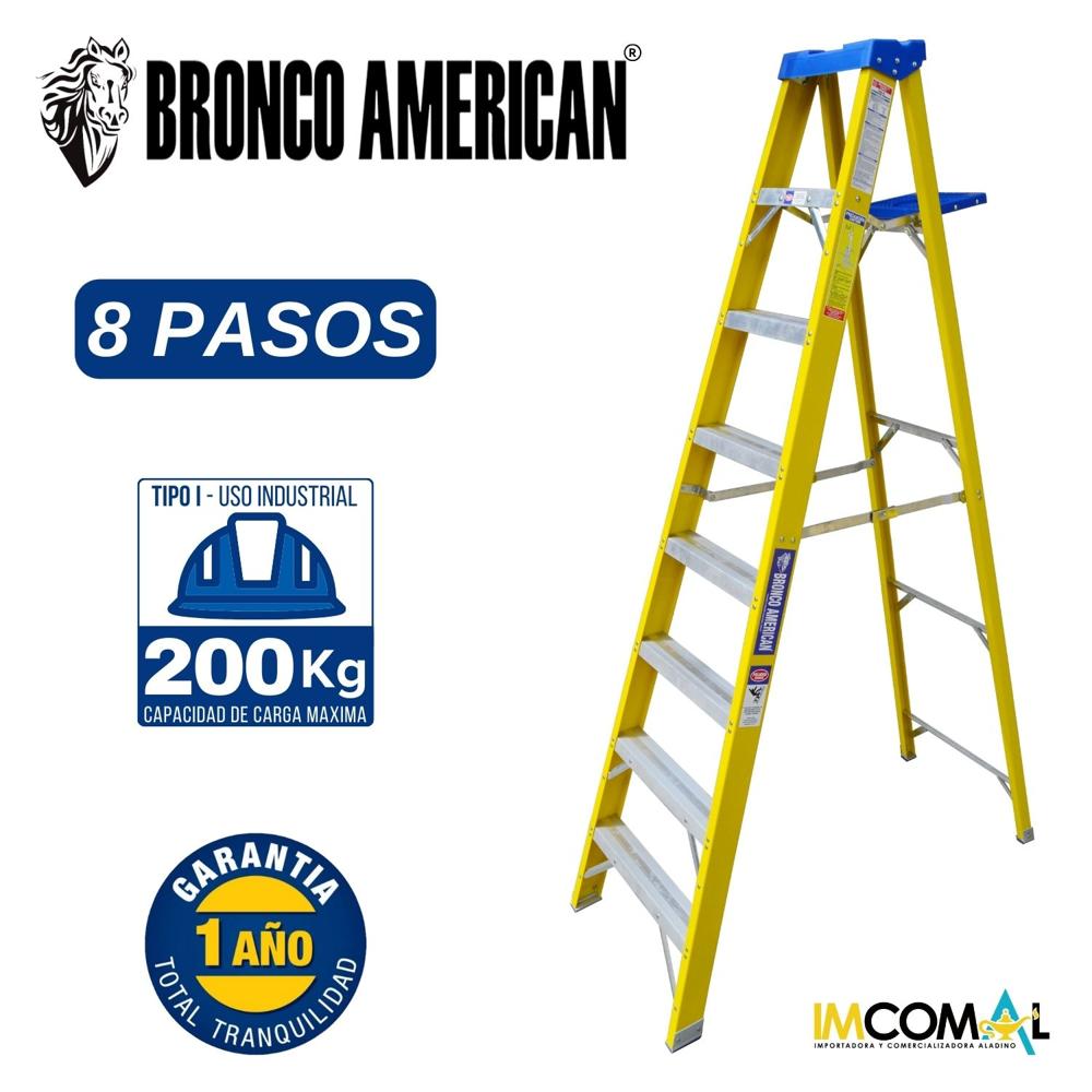 Escalera Fibra de Vidrio Tijera Simple Ascenso de 8 Pasos con Cap. Carga Max: 200 Kg Bronco American