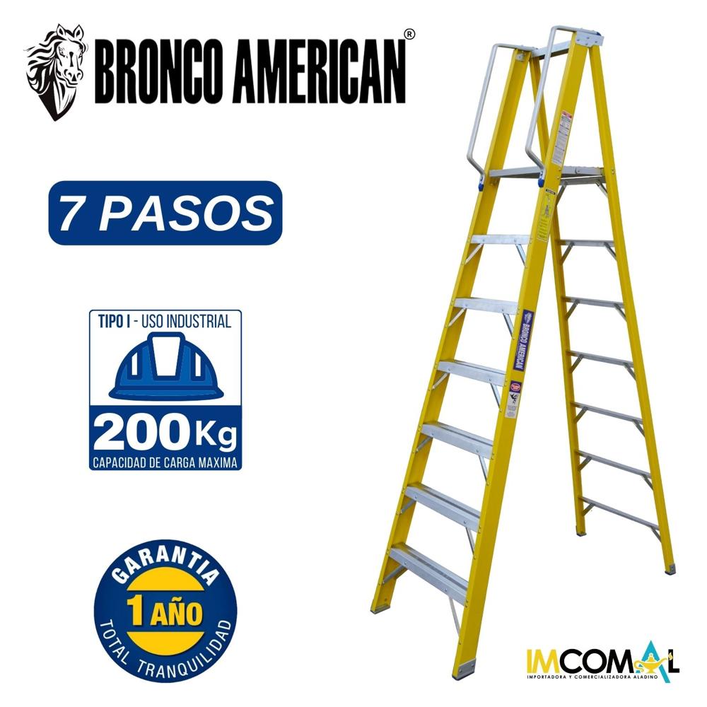 Escalera Fibra de Vidrio Tijera Plataforma de 7 Pasos Cap. Carga Max: 200 Kg Bronco American