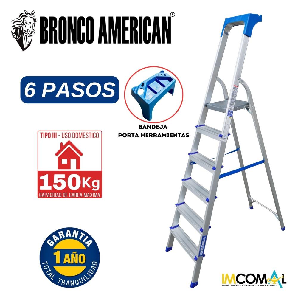 Escalera Aluminio Tipo Banqueta de 6 Pasos Cap. Carga Max: 150 Kg Bronco American