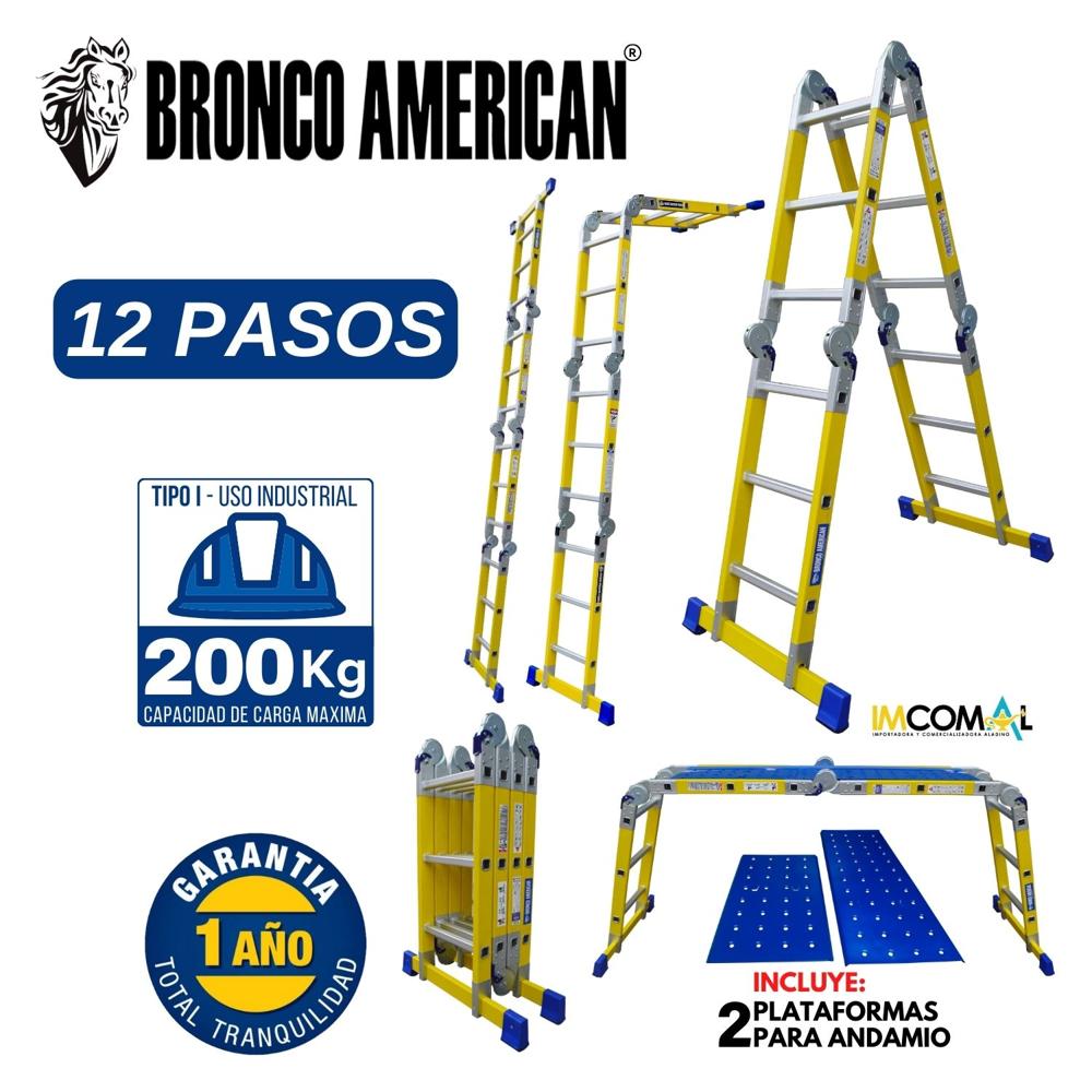 Escalera Fibra de Vidrio Multiposición de 12 Pasos 4x3 Cap. Carga Max: 200 Kg Bronco American