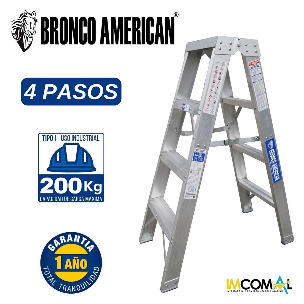 Escalera Aluminio Tijera Doble Ascenso de 4 Pasos Cap. Carga Max: 200 Kg Bronco American