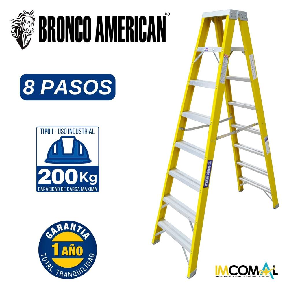 Escalera Fibra de Vidrio Tijera Doble Ascenso de 8 Pasos con Cap. Carga Max: 200 Kg Bronco American