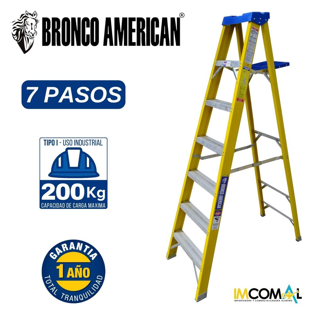 Escalera Fibra de Vidrio Tijera Simple Ascenso de 7 Pasos con Cap. Carga Max: 200 Kg Bronco American