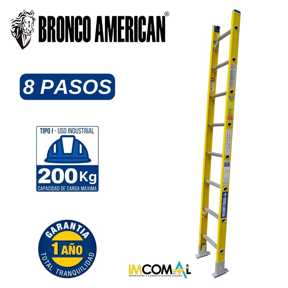 Escalera Fibra de Vidrio Arrimo de 8 Pasos con Cap. Carga Max: 200 Kg Bronco American