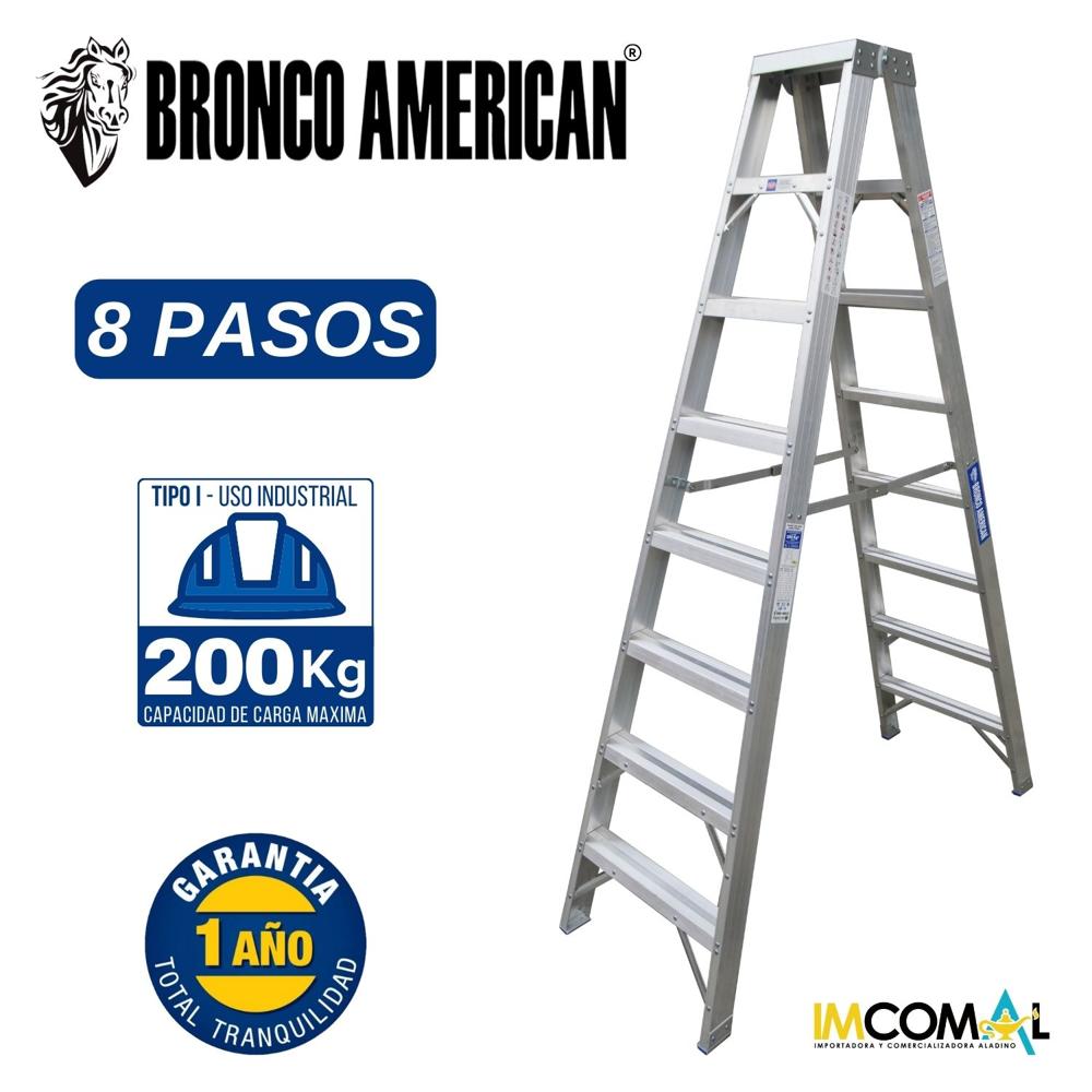 Escalera Aluminio Tijera Doble Ascenso de 8 Pasos Cap. Carga Max: 200 Kg Bronco American
