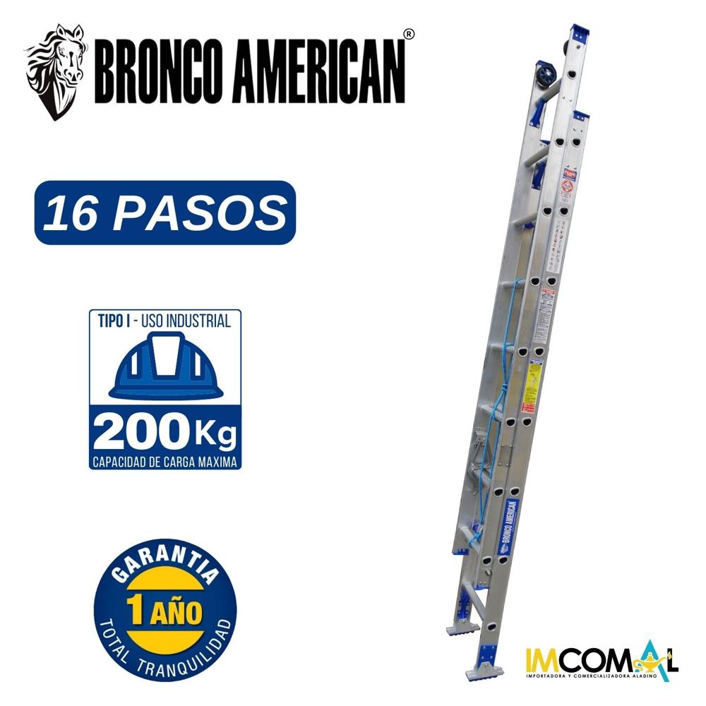 Escalera Aluminio Telescópica de 16 Pasos con Cap. Carga Max: 200 Kg Bronco American