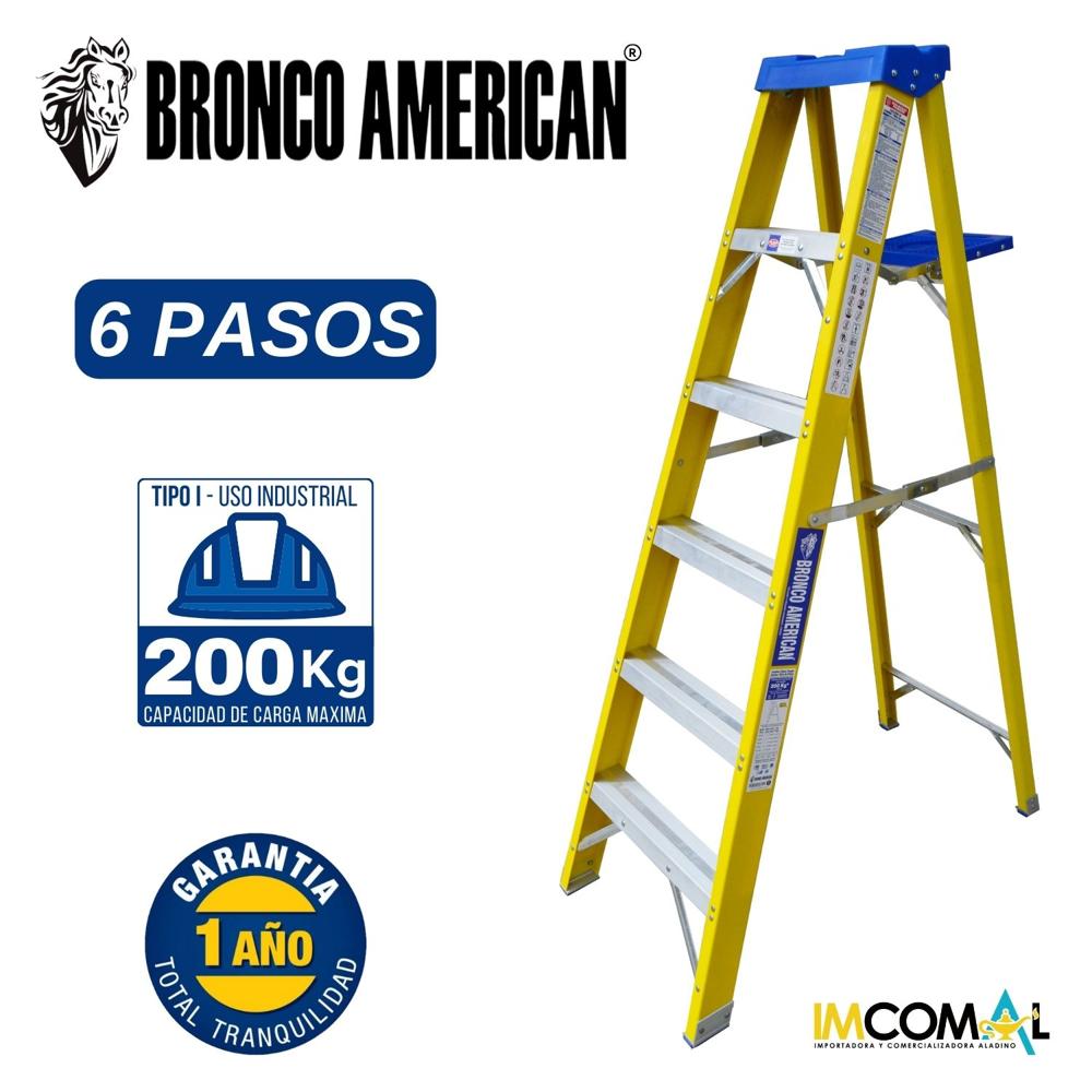 Escalera Fibra de Vidrio Tijera Simple Ascenso de 6 Pasos con Cap. Carga Max: 200 Kg Bronco American