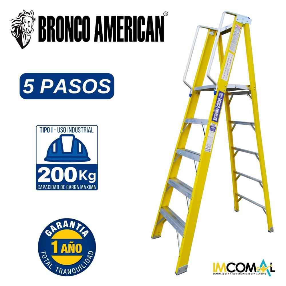 Escalera Fibra de Vidrio Tijera Plataforma de 5 Pasos Cap. Carga Max: 200 Kg Bronco American