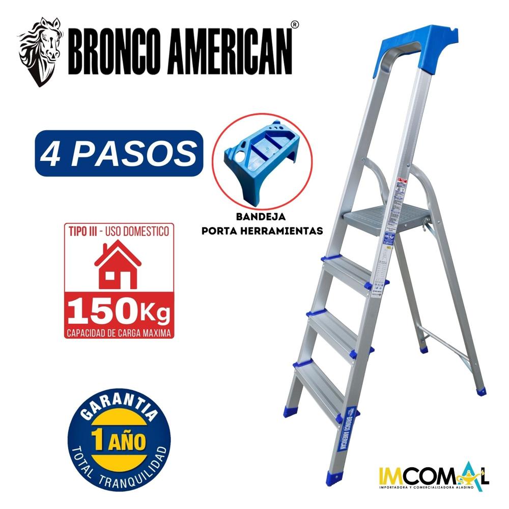 Escalera Aluminio Tipo Banqueta de 4 Pasos Cap. Carga Max: 150 Kg Bronco American