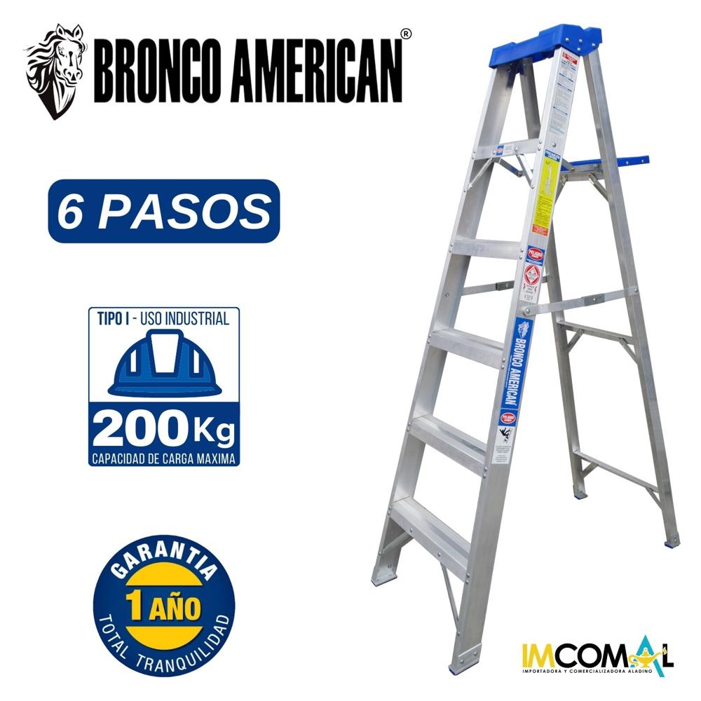 Escalera Aluminio Tijera Simple Ascenso de 6 Pasos Cap. Carga Max: 200 Kg Bronco American