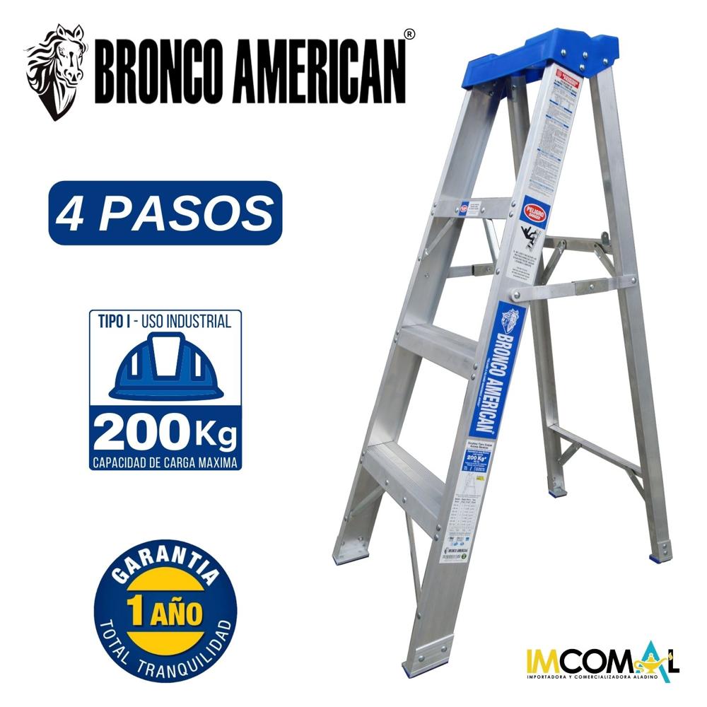 Escalera Aluminio Tijera Simple Ascenso de 4 Pasos Cap. Carga Max: 200 Kg Bronco American