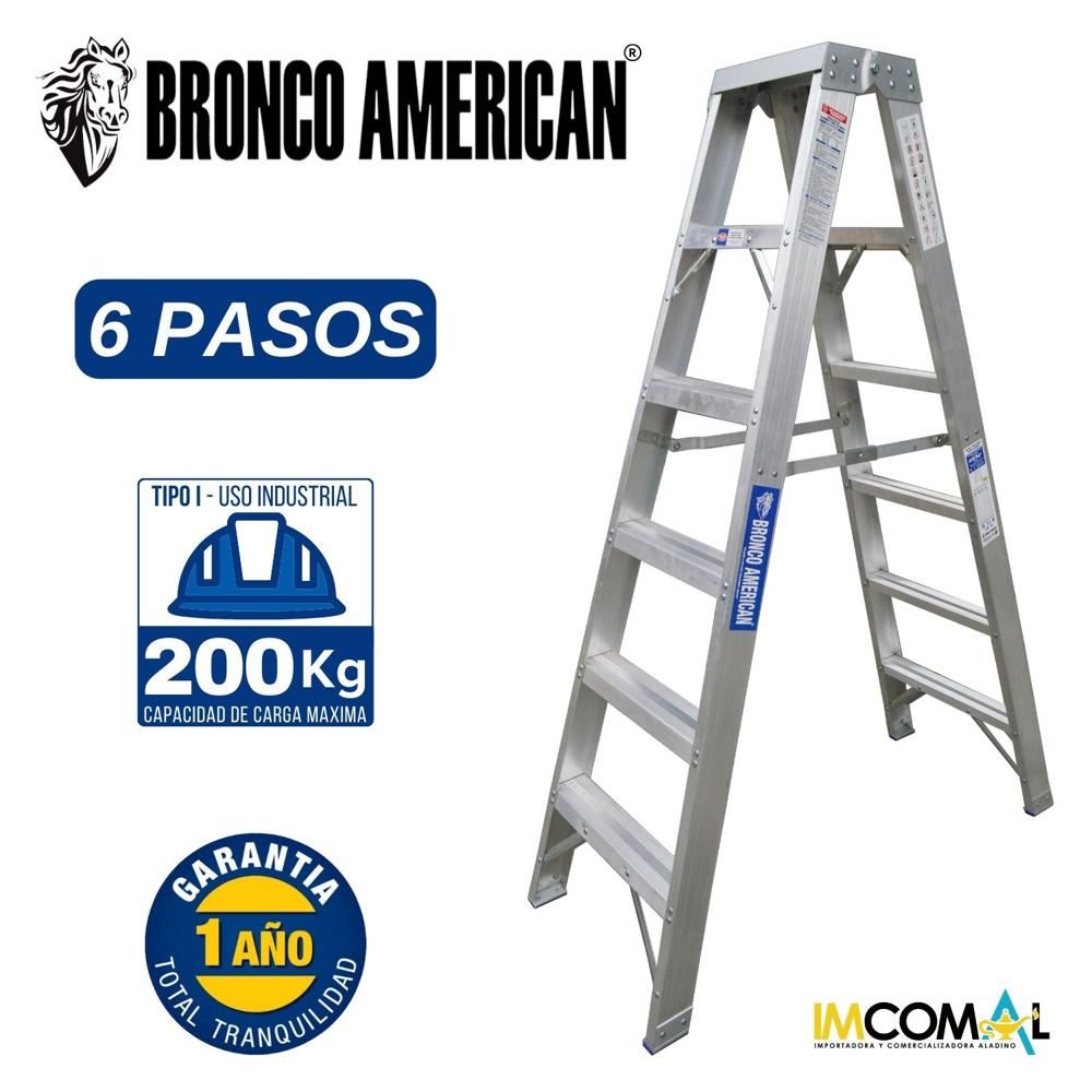 Escalera Aluminio Tijera Doble Ascenso de 6 Pasos Cap. Carga Max: 200 Kg Bronco American