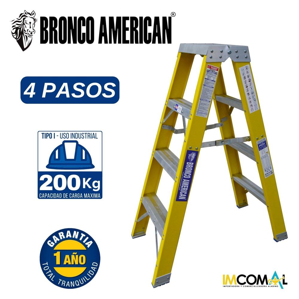 Escalera Fibra de Vidrio Tijera Doble Ascenso de 4 Pasos con Cap. Carga Max: 200 Kg Bronco American