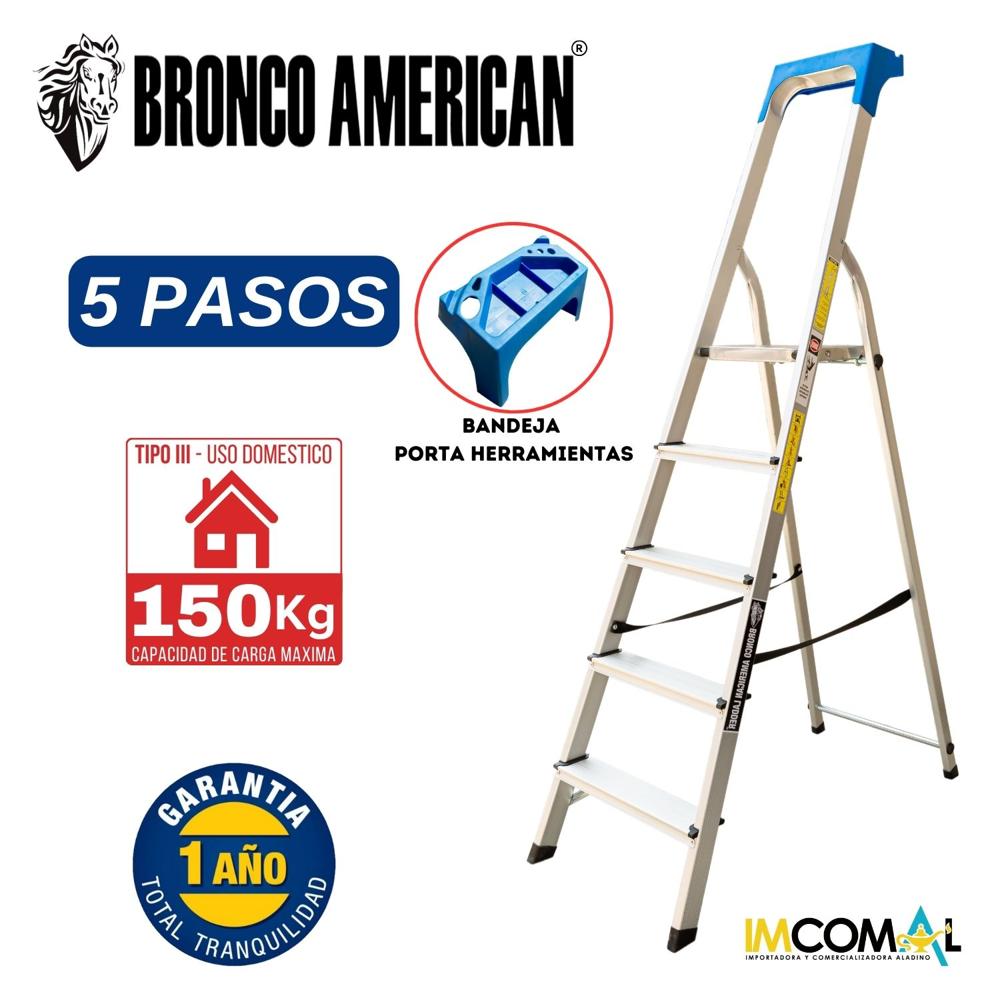 Escalera Aluminio Tipo Banqueta de 5 Pasos Cap. Carga Max: 150 Kg Bronco American