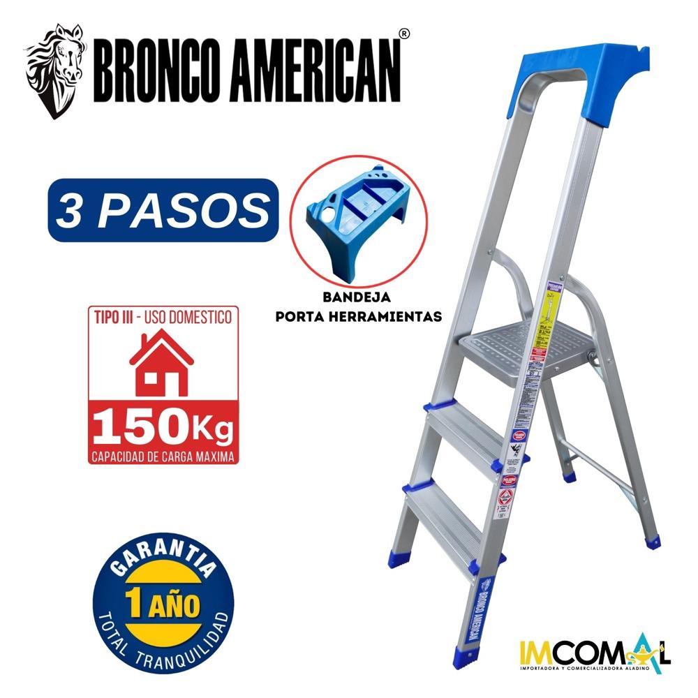 Escalera Aluminio Tipo Banqueta de 3 Pasos Cap. Carga Max: 150 Kg Bronco American