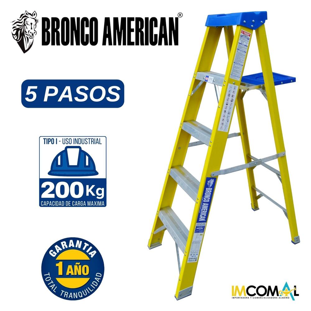 Escalera Fibra de Vidrio Tijera Simple Ascenso de 5 Pasos con Cap. Carga Max: 200 Kg Bronco American