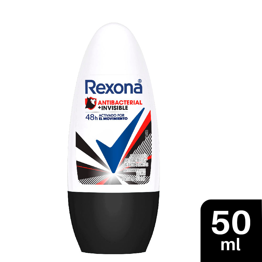 Desodorante para Mujer en Roll On REXONA Antibacterial Invisible Frasco 50ml