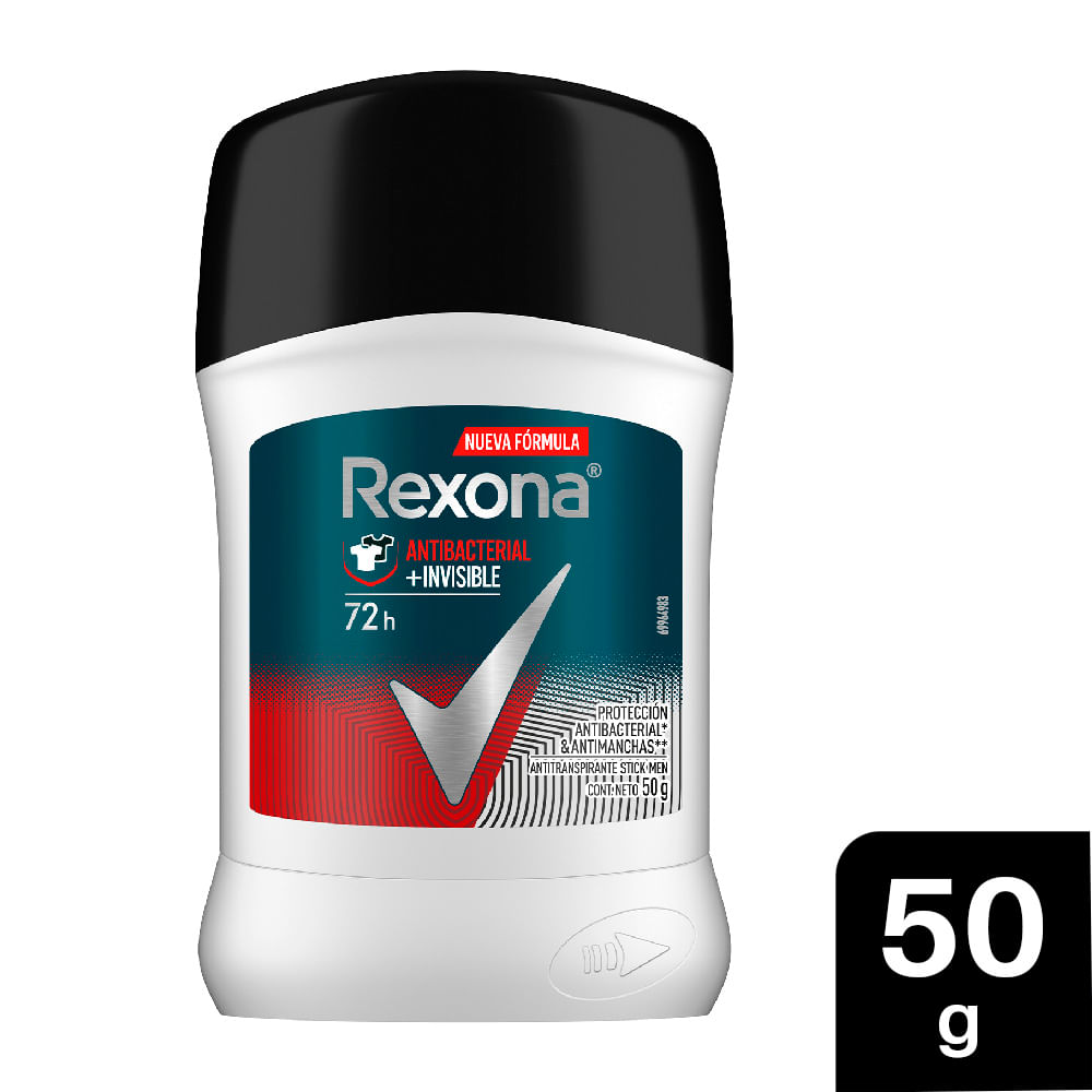 Desodorante para Hombre en Barra REXONA Antibacterial Invisible Frasco 50g