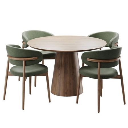 Juego de Comedor Circular Clarens 4 Sillas - Marrón y Verde